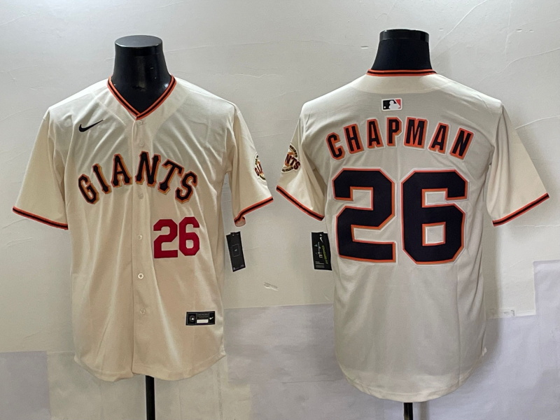 Men 2025 San Francisco Giants 26 Chapman cream Nike MLB Jersey style 5